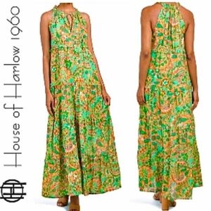 House of Harlow 1960 Vibrant Green and Orange Maxi Dress
